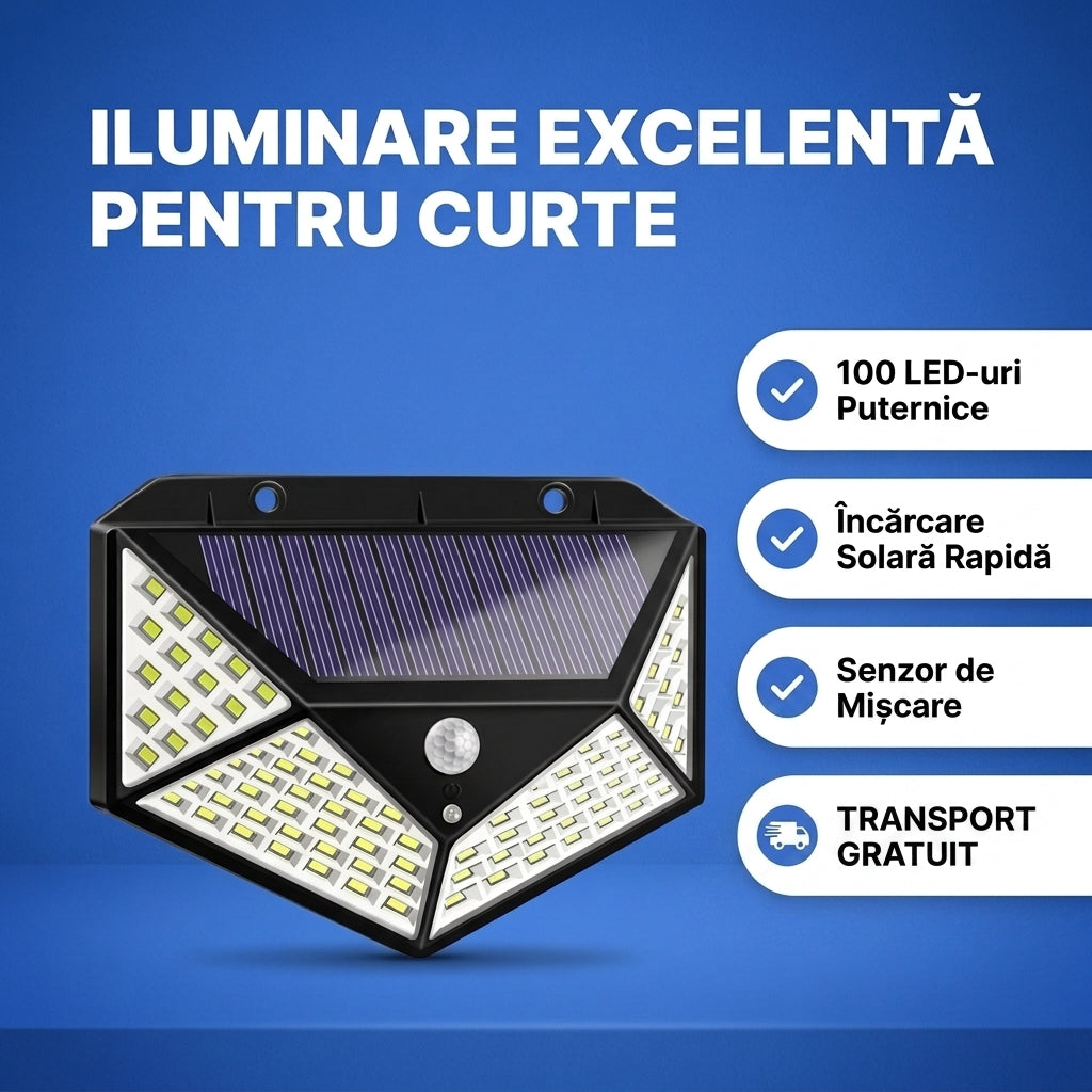 Lampa solara cu senzor de miscare, 100 LED-uri