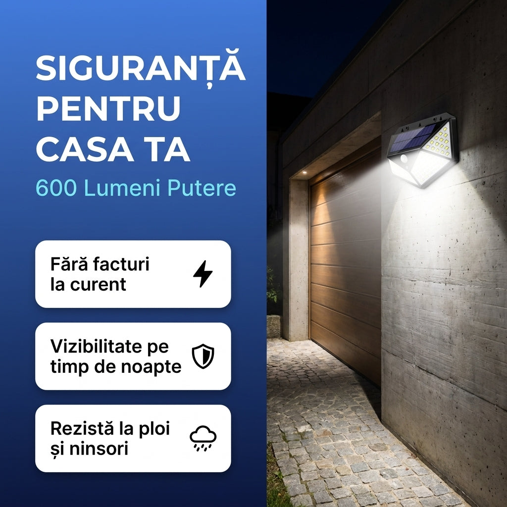 Lampa solara cu senzor de miscare, 100 LED-uri