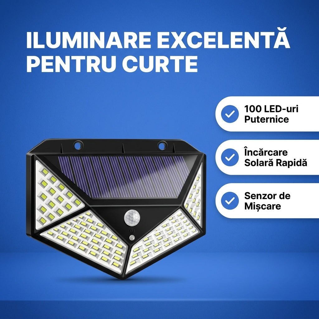 Lampa solara cu senzor de miscare, 100 LED-uri