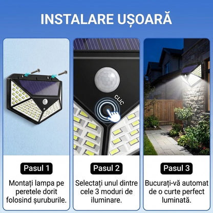 Lampa solara cu senzor de miscare, 100 LED-uri